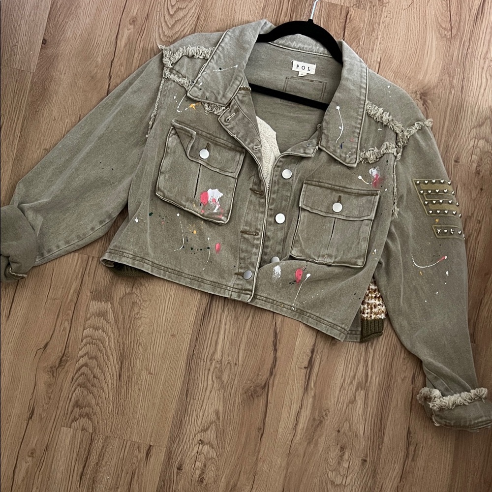 POL Olive Green Distressed Jacket